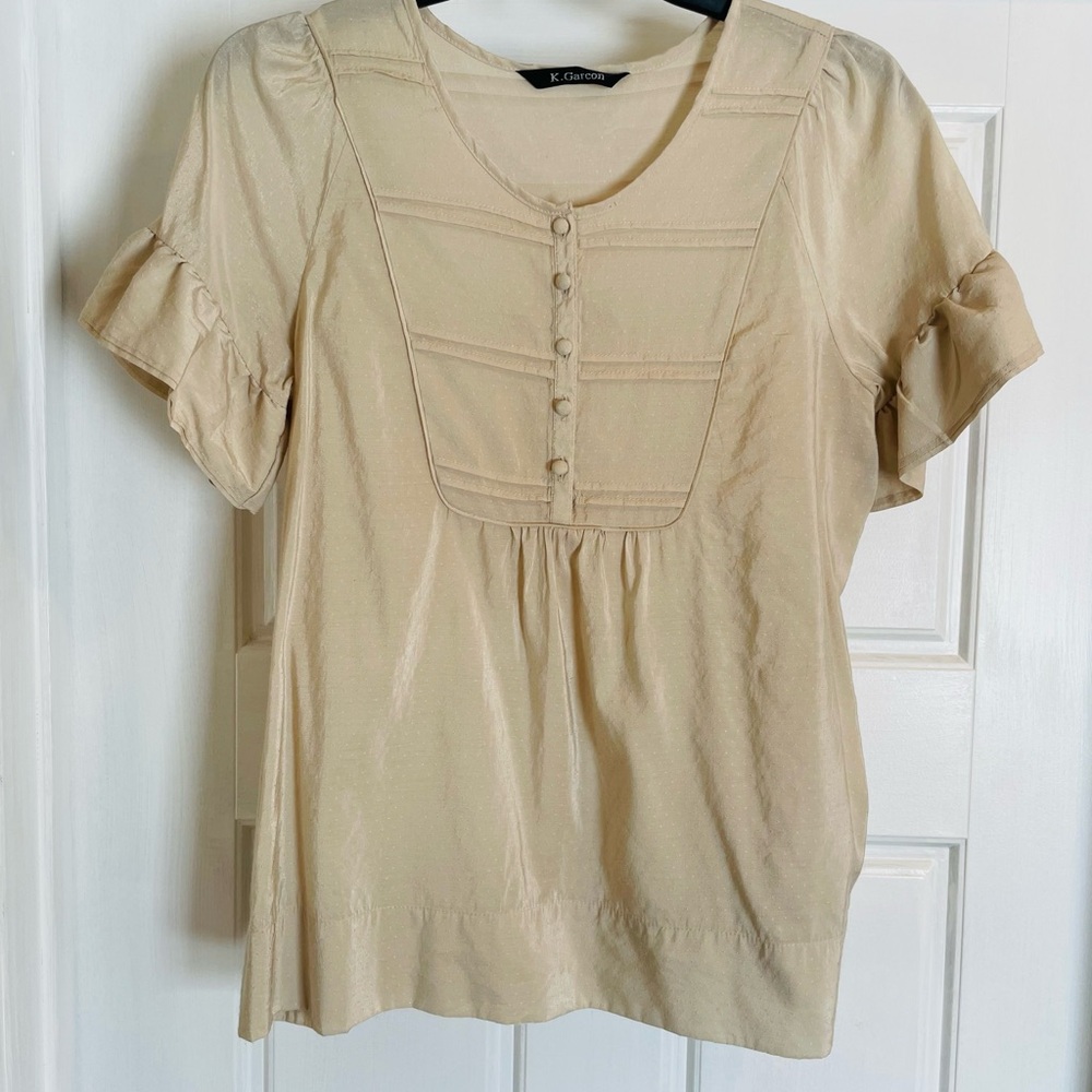 🌿K Garçon Women's Short Sleeve Button Front Top